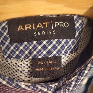 Ariat Pro Series Shirt Mens XLT Blue/White Check Button Down Long Sleeve Western